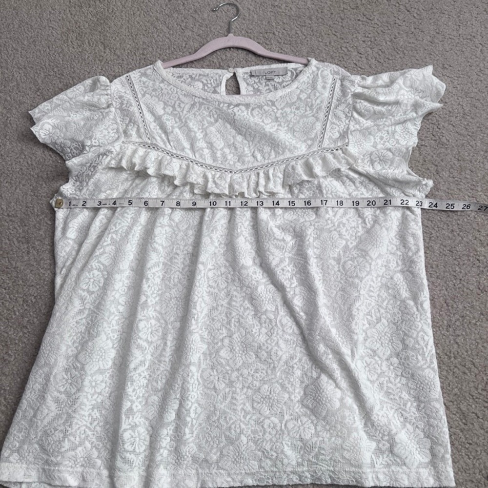 LOFT Lace Ruffle Flutter‎ Sleeve Top Ivory Women's XXL - Picture 10 of 11